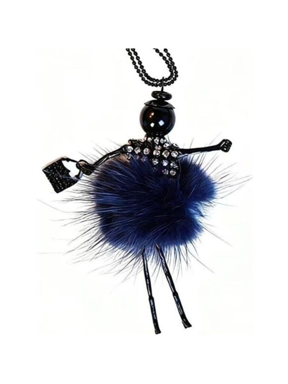 Crystal Paris Doll Necklace Blue Dress Long Chain Pendant